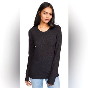 Monrow Sz XL Long Sleeve Crew Tee Slubbed Jersey in Heathered Black